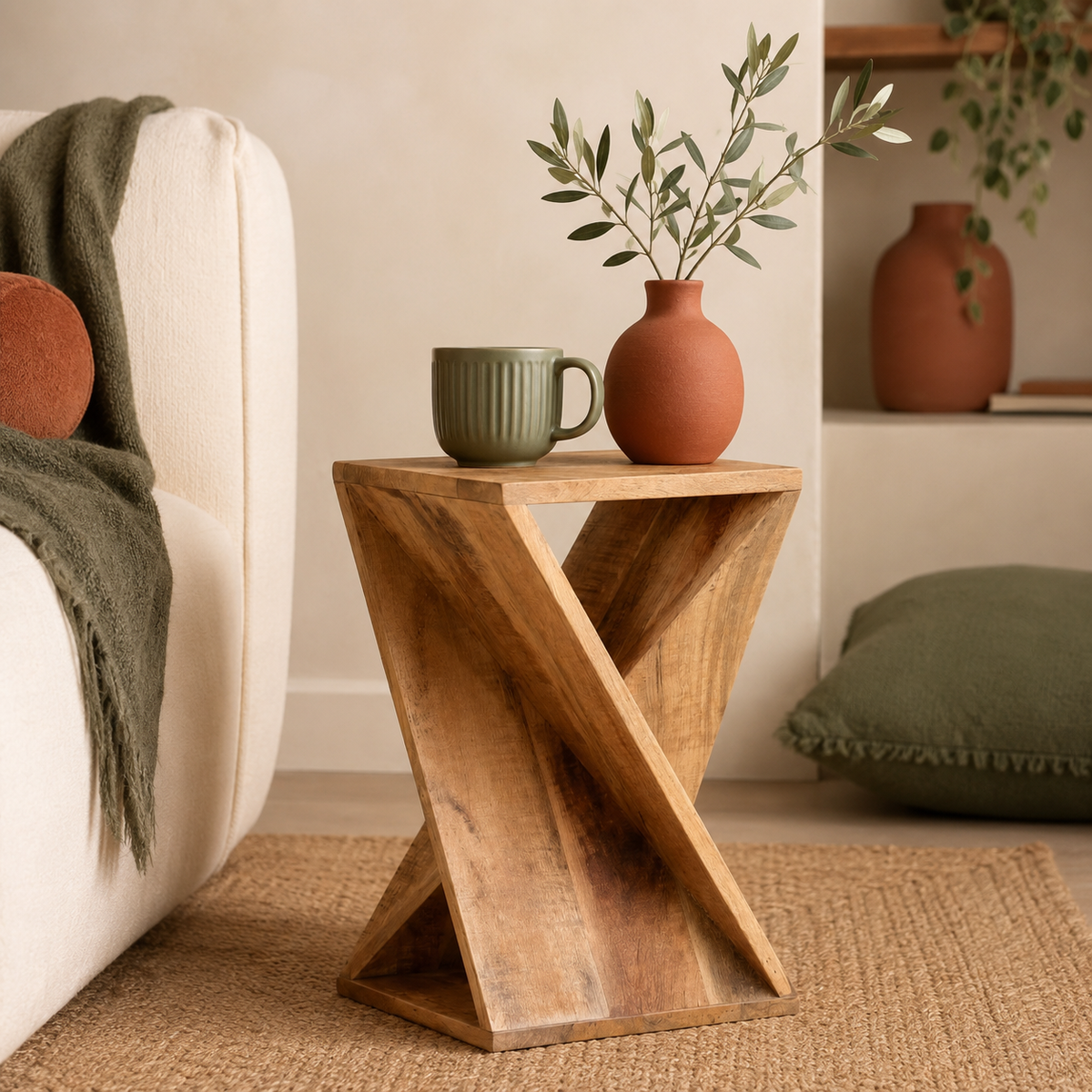 Torsade | Table de chevet bois de manguier massif