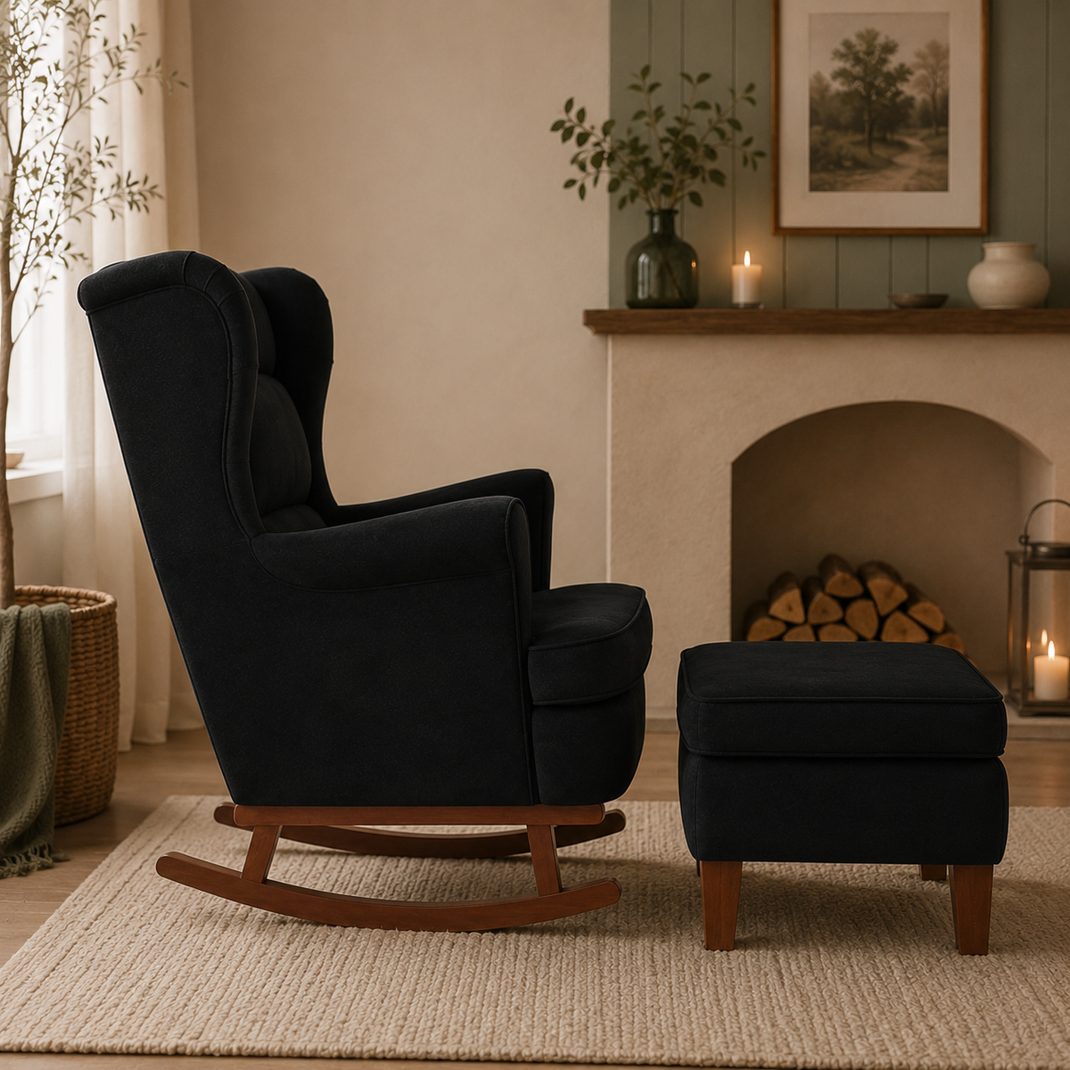Sérénité | Fauteuil à bascule velours avec repose-pieds