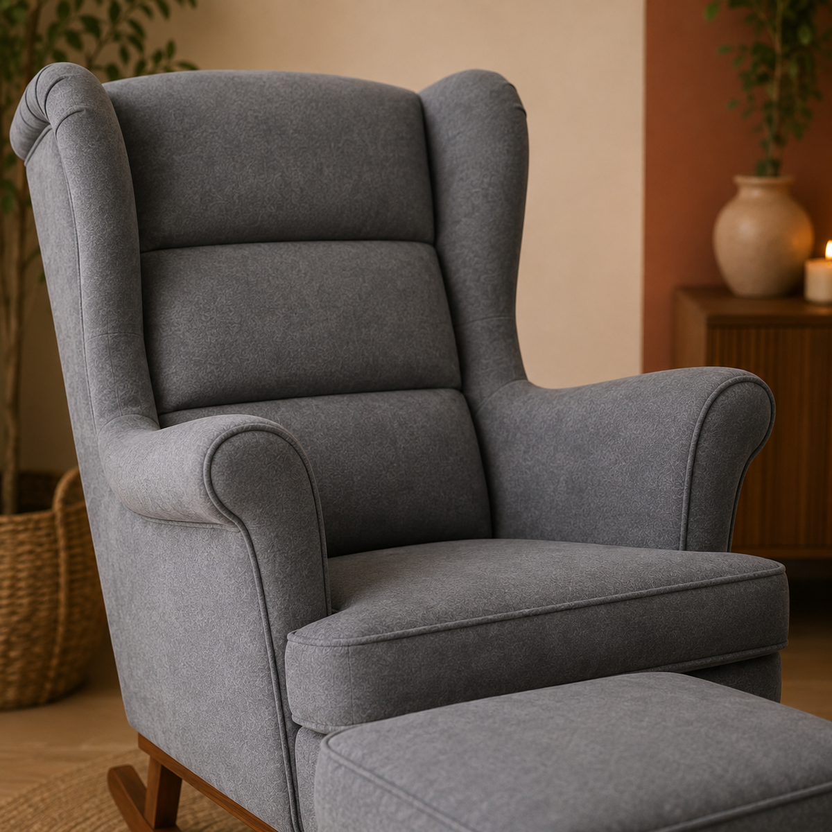 Sérénité | Fauteuil à bascule velours avec repose-pieds