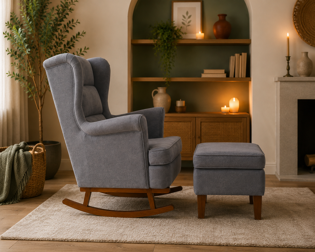 Sérénité | Fauteuil à bascule velours avec repose-pieds