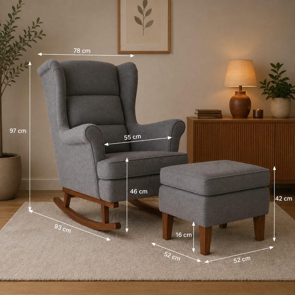 Sérénité | Fauteuil à bascule velours avec repose-pieds