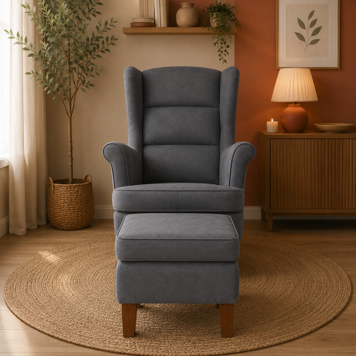 Sérénité | Fauteuil à bascule velours avec repose-pieds