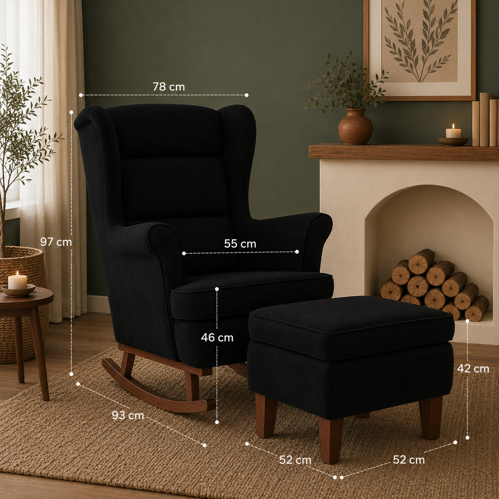 Sérénité | Fauteuil à bascule velours avec repose-pieds