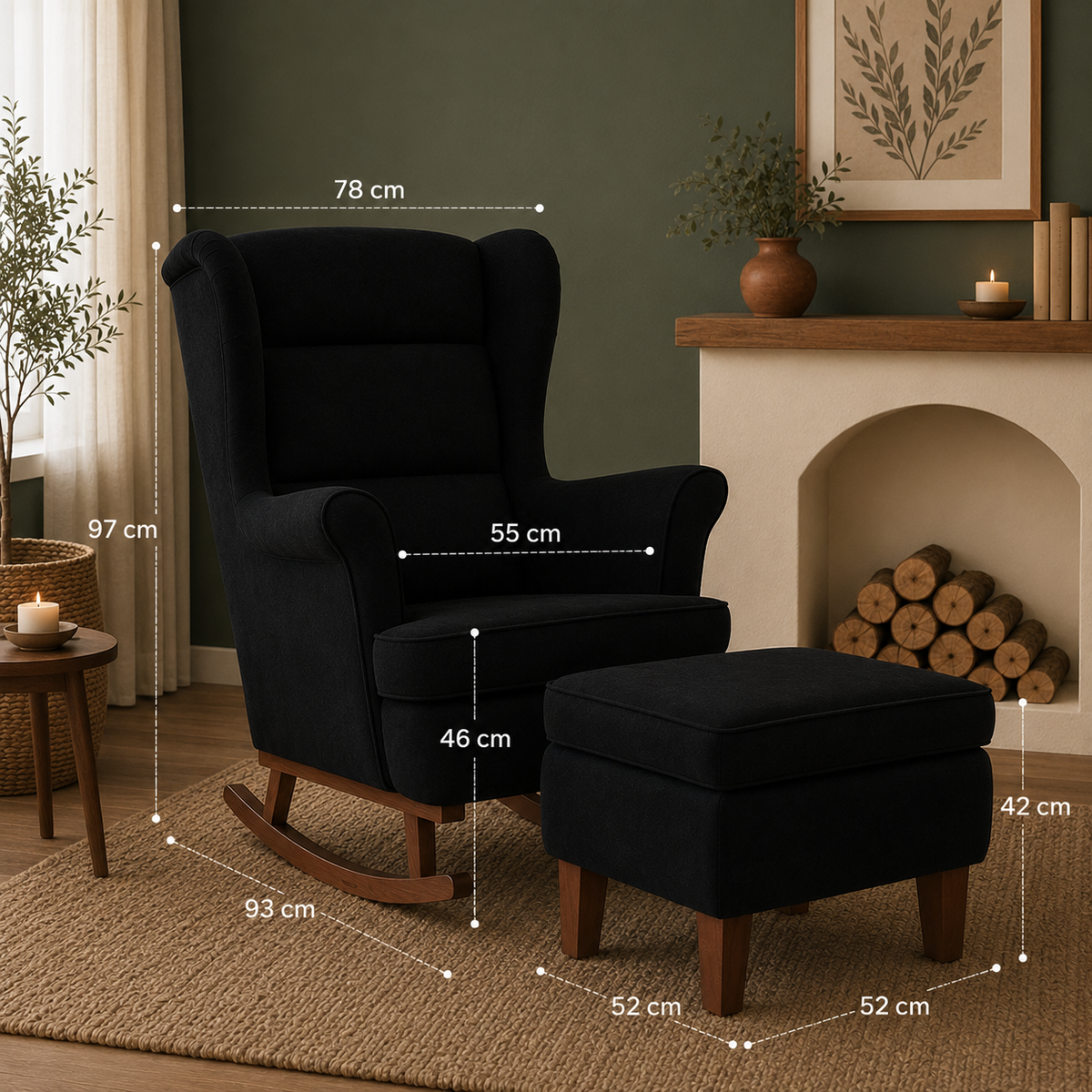 Sérénité | Fauteuil à bascule velours avec repose-pieds