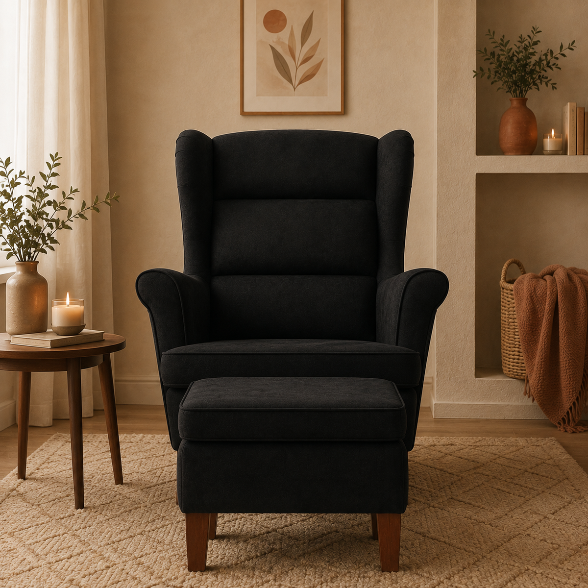 Sérénité | Fauteuil à bascule velours avec repose-pieds