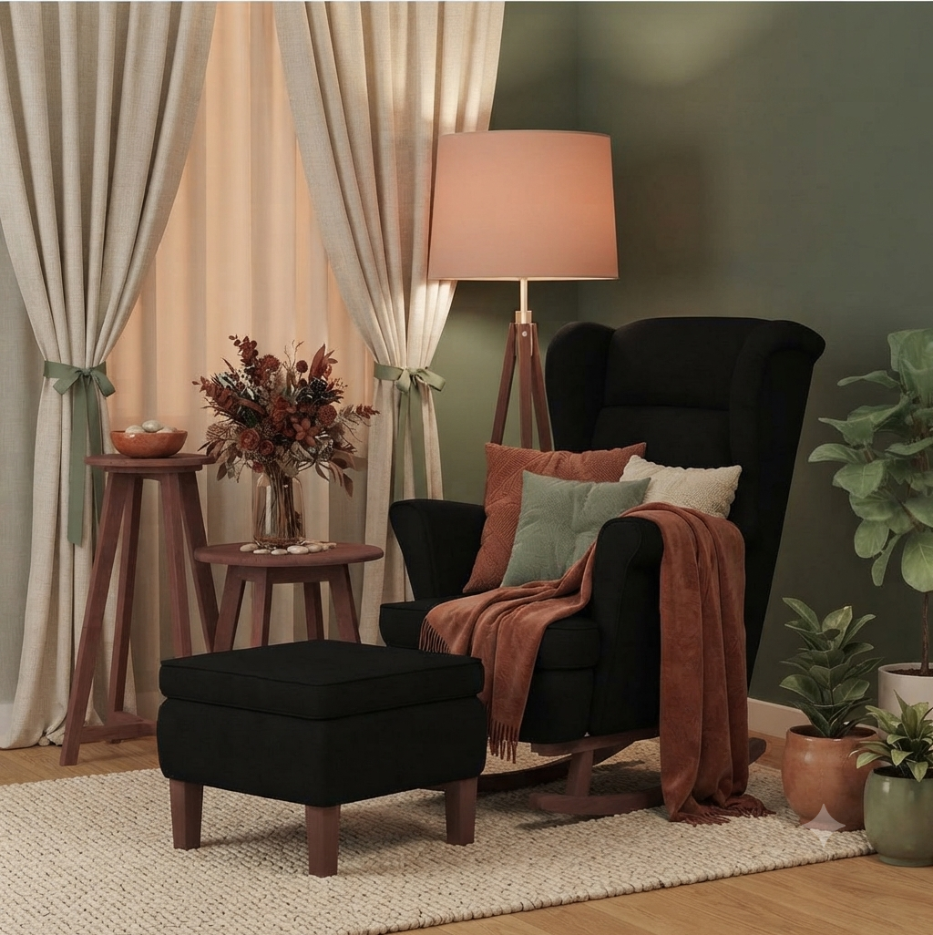 Sérénité | Fauteuil à bascule velours avec repose-pieds