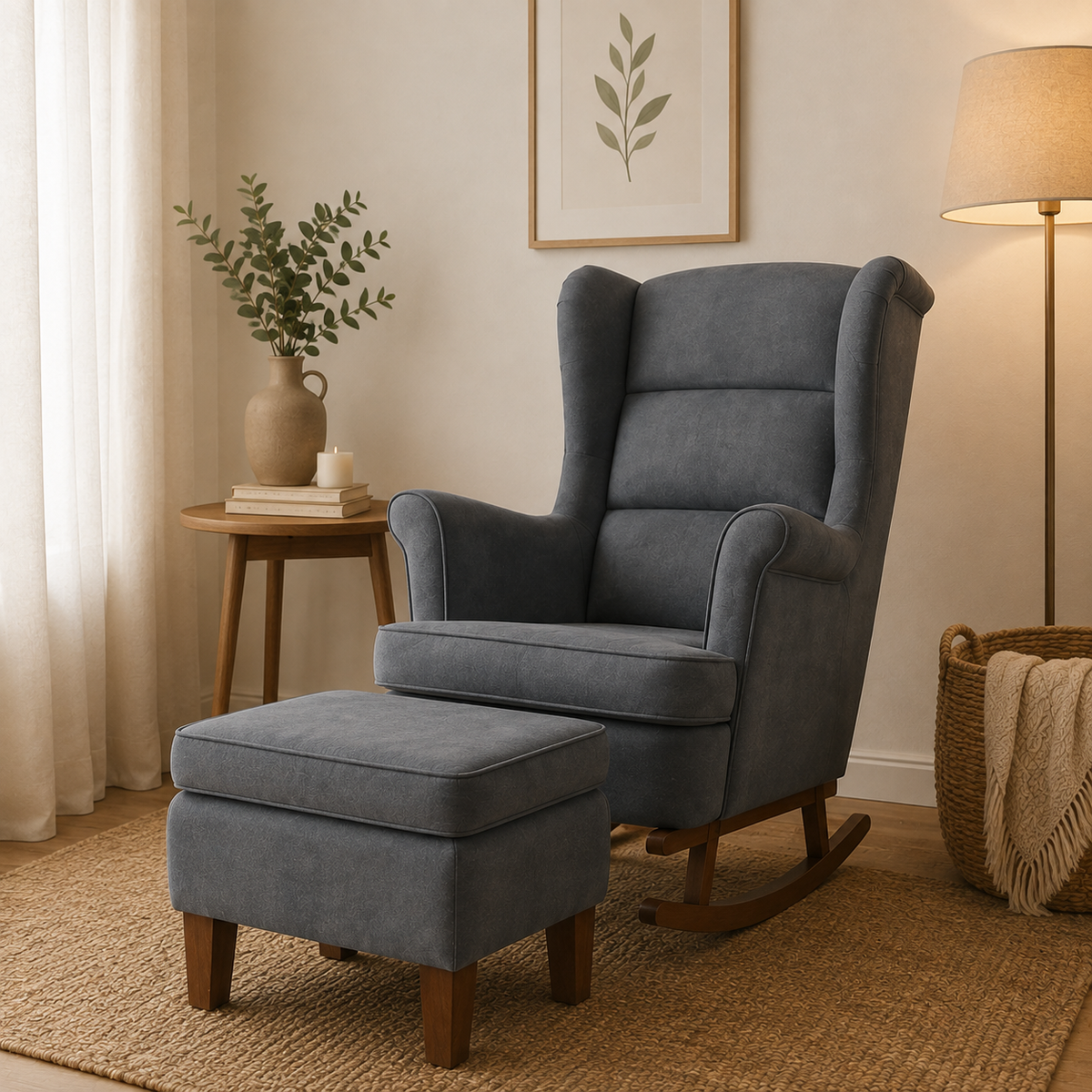 Sérénité | Fauteuil à bascule velours avec repose-pieds